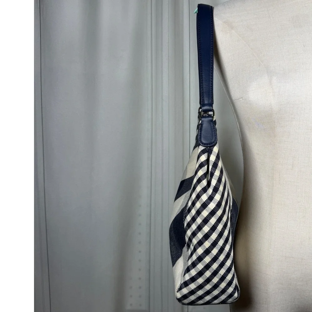Talbots Navy & Cream Gingham Hobo Shoulder Bag